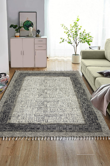 Indian Beige Cotton Carpet Hand Block Print Rug Eco Friendly Dhurrie Outdoor Kilim