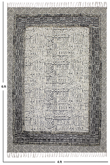 Indian Beige Cotton Carpet Hand Block Print Rug Eco Friendly Dhurrie Outdoor Kilim