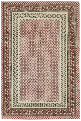 Casavani Indian Handmade Flat Weave Red Garden Kilim Boho Dhurrie 1