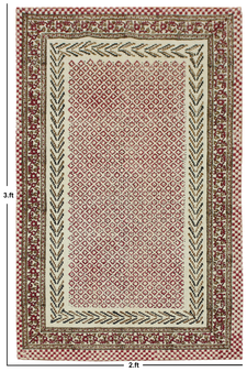 Casavani Indian Handmade Flat Weave Red Garden Kilim Boho Dhurrie
