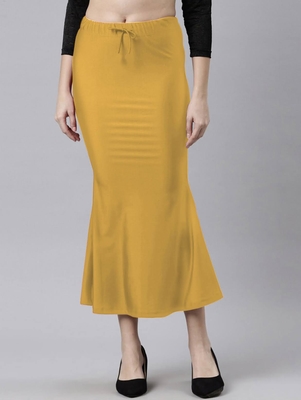 Mustard Polyster Lycra 4 Side stretchable Fabric Saree Shapewear Petticoat 1