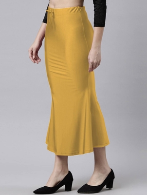 Mustard Polyster Lycra 4 Side stretchable Fabric Saree Shapewear Petticoat 3