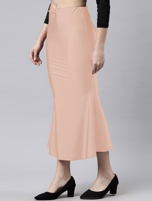 Peach Polyster Lycra 4 Side stretchable Fabric Saree Shapewear Petticoat 3