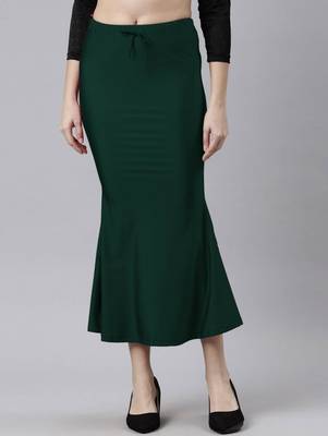 Bottle Green Polyster Lycra 4 Side stretchable Fabric Saree Shapewear Petticoat 1