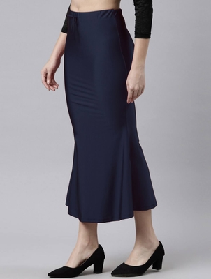 Navy Blue Polyster Lycra 4 Side stretchable Fabric Saree Shapewear Petticoat 3