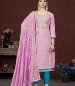 Pink Colour Glass Cotton Salwaar Kameez With Beautiful embroidered Work