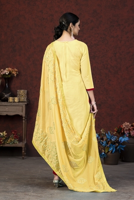 Yellow Colour Glass Cotton Salwaar Kameez With Beautiful embroidered Work 2