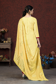 Yellow Colour Glass Cotton Salwaar Kameez With Beautiful embroidered Work