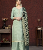 Pista Colour Banarasi Silk Salwaar Kameez For Trendy Fashion Looks