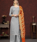 Grey Colour Banarasi Silk Salwaar Kameez For Trendy Fashion Looks