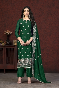 Embroidery With Hand Work Designer Modal Chanderi Salwaar Kameez In Girlish Green Colour