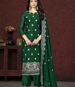 Embroidery With Hand Work Modal Chanderi Salwaar Kameez In Girlish Green Colour