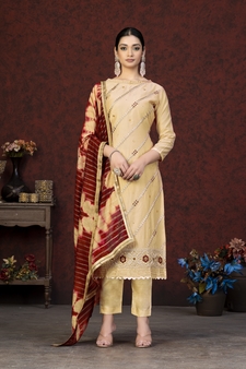 Embroidery Work With Saburi Printed Designer Modal Chanderi Salwaar Kameez In Girlish Yellow Colour