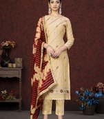 Embroidery Work With Saburi Printed Modal Chanderi Salwaar Kameez In Girlish Yellow Colour