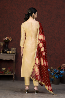 Embroidery Work With Saburi Printed Modal Chanderi Salwaar Kameez In Girlish Yellow Colour