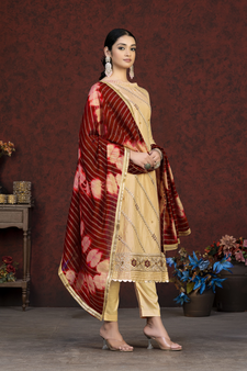 Embroidery Work With Saburi Printed Modal Chanderi Salwaar Kameez In Girlish Yellow Colour
