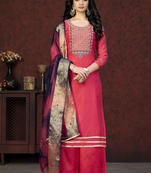 Embroidery Work With Woven Dupatta Modal Chanderi Salwaar Kameez In Girlish Gajri Colour