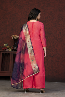 Embroidery Work With Woven Dupatta Modal Chanderi Salwaar Kameez In Girlish Gajri Colour
