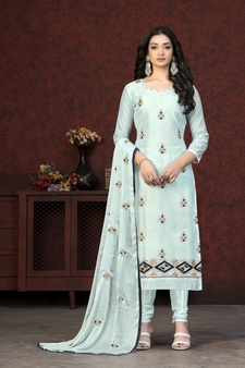 Sky Blue Colour Modal Chanderi Salwaar Kameez With Graceful Ethnic Looks