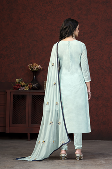 Sky Blue Colour Modal Chanderi Salwaar Kameez With Graceful Ethnic Looks