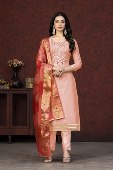 Peach Colour Modal Chanderi Salwaar Kameez With Graceful Ethnic Looks