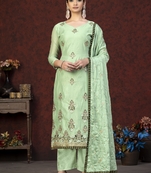 Pista Colour Modal Chanderi Salwaar Kameez With Embroidery And Hand Work