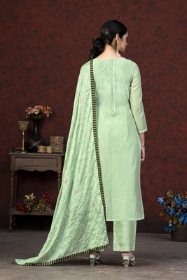 Pista Colour Modal Chanderi Salwaar Kameez With Embroidery And Hand Work 2