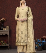 Beige Colour Modal Chanderi Salwaar Kameez With Embroidery And Hand Work