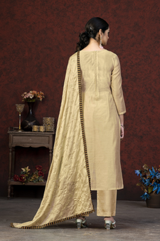 Beige Colour Modal Chanderi Salwaar Kameez With Embroidery And Hand Work