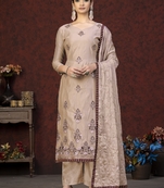 Peach Colour Modal Chanderi Salwaar Kameez With Embroidery And Hand Work