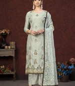 Grey Colour Modal Chanderi Salwaar Kameez With Embroidery And Hand Work