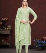 Pista Colour Modal Chanderi Salwaar Kameez With Embroidery And Hand Work