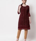 Maroon Colour Ethnic Sequins Work Party Wear Kurti In Bollywood style