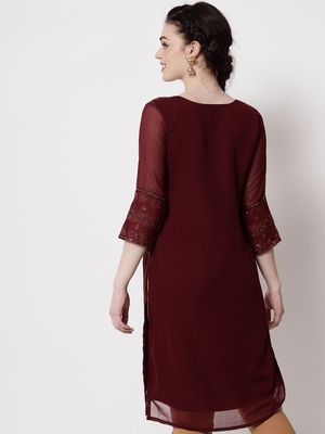 Maroon Colour Ethnic Sequins Work Party Wear Kurti In Bollywood style 2