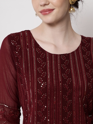Maroon Colour Ethnic Sequins Work Party Wear Kurti In Bollywood style 3
