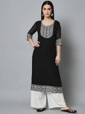 Black Colour Georgette Fabric Office Kurti With Embroidery Work 1