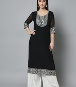Black Colour Georgette Fabric Office Kurti With Embroidery Work