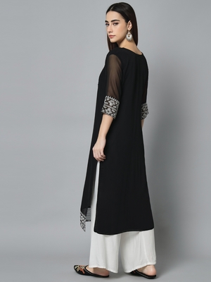 Black Colour Georgette Fabric Office Kurti With Embroidery Work 2