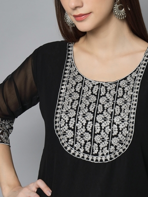 Black Colour Georgette Fabric Office Kurti With Embroidery Work 3