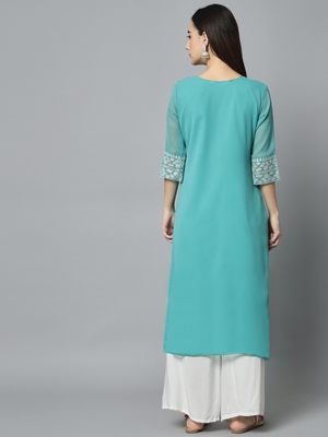 Sky Blue Colour Georgette Fabric Office Kurti With Embroidery Work 2