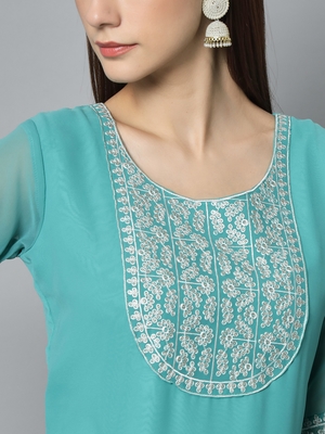 Sky Blue Colour Georgette Fabric Office Kurti With Embroidery Work 3