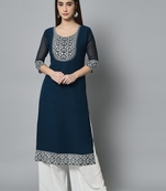 Nevy Blue Colour Georgette Fabric Office Kurti With Embroidery Work