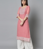 Pink Colour Georgette Fabric Office Kurti With Embroidery Work