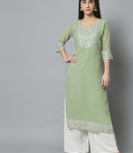 Pista Colour Georgette Fabric Office Kurti With Embroidery Work