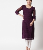 Wine Colour Designer Lukhnowi Work Ethnic Kurti for Rich Classy Looks