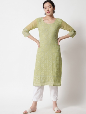 Pista Colour Designer Lukhnowi Work Ethnic Kurti for Rich Classy Looks 1