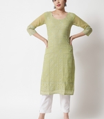 Pista Colour Designer Lukhnowi Work Ethnic Kurti for Rich Classy Looks