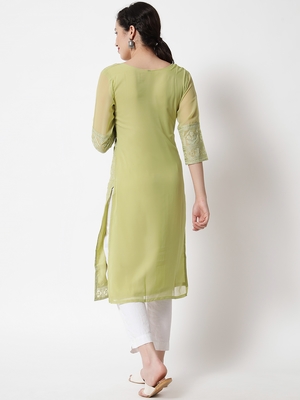 Pista Colour Designer Lukhnowi Work Ethnic Kurti for Rich Classy Looks 2