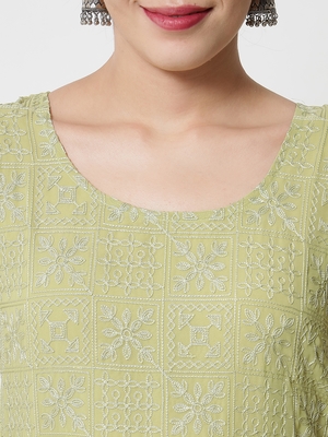 Pista Colour Designer Lukhnowi Work Ethnic Kurti for Rich Classy Looks 3