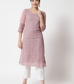 Purple Colour Designer Lukhnowi Work Ethnic Kurti for Rich Classy Looks